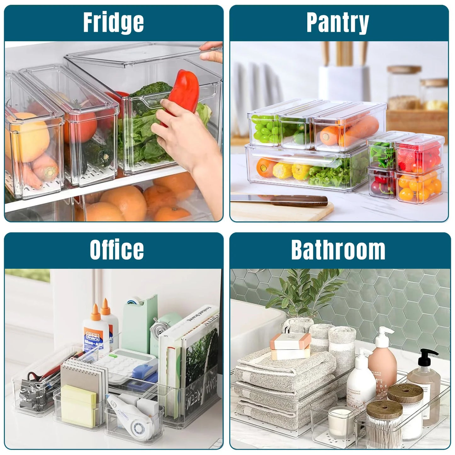 10 Pack Fridge Organiser, Stackable Refrigerator Organiser Bins with Lids, BPA-Free, Kitchen Storage Containers, Clear Fridge Storage