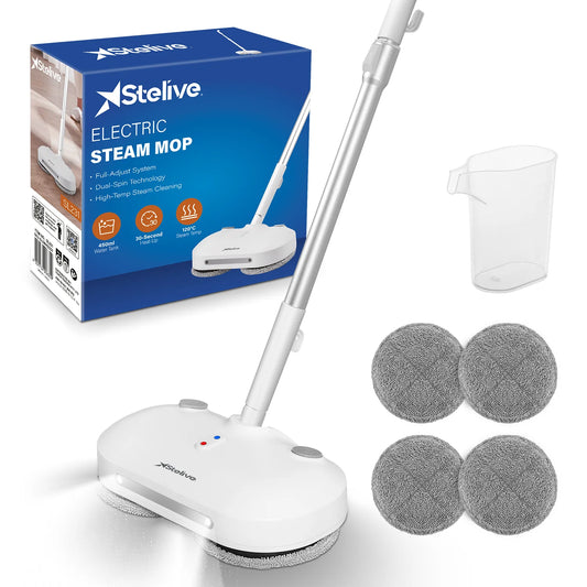 Steam & Scrub Automatic Electric Steam Mop, Hard Floor Cleaner & Steamer, Powerful Stain Remover, 4 Rotating Pads with Filling Cup, White
