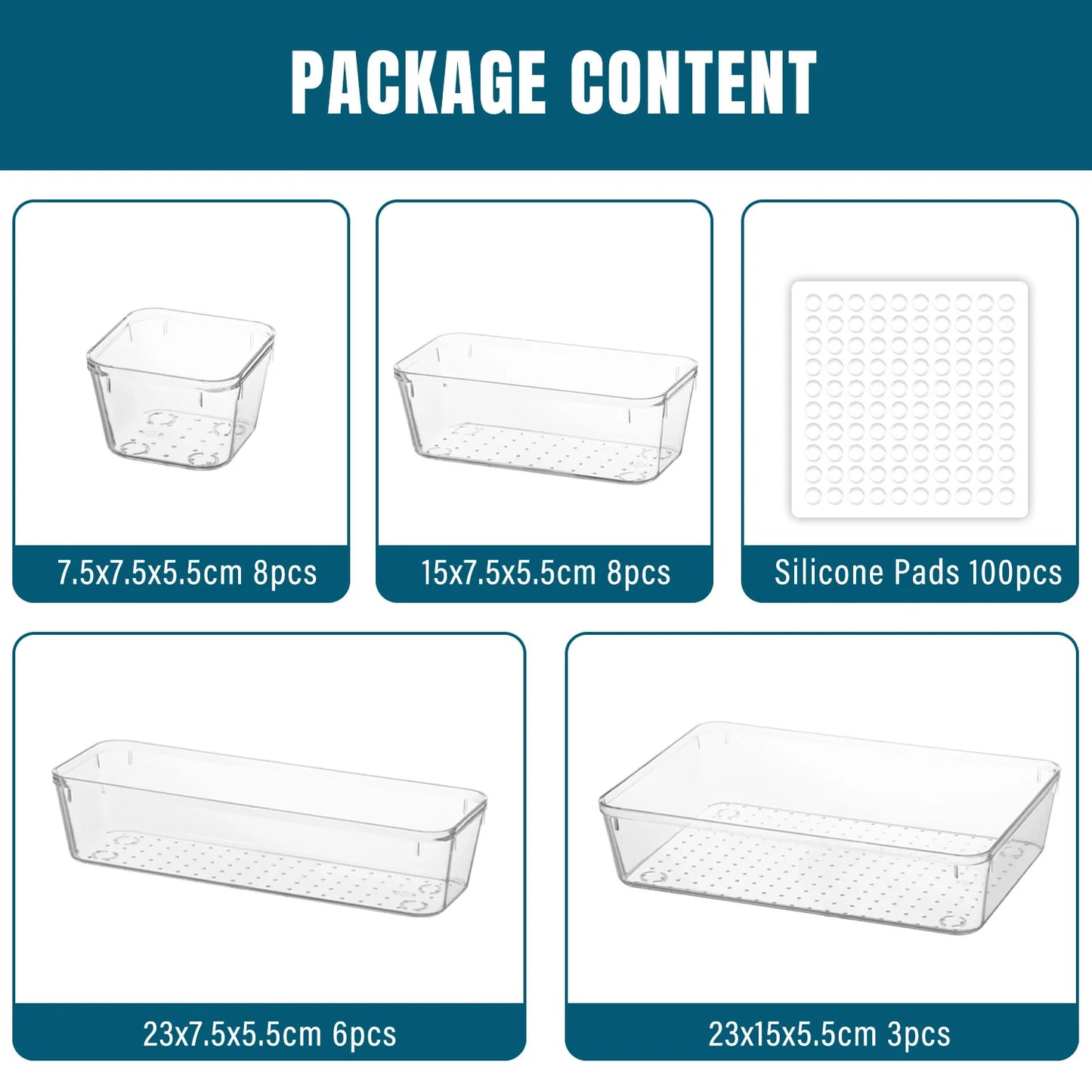 25 Piece Clear Plastic Drawer Organizers Set