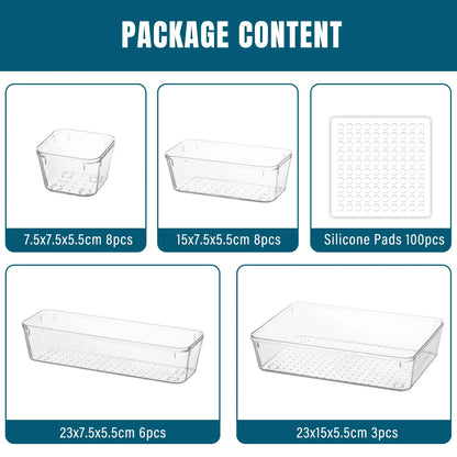 25 Piece Clear Plastic Drawer Organizers Set