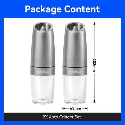 2-Piece Auto Salt and Pepper Grinder Set, Auto Salt and Pepper Mills Set, Electric Salt and Pepper Shakers, with Adjustable Coarseness for Seasoning