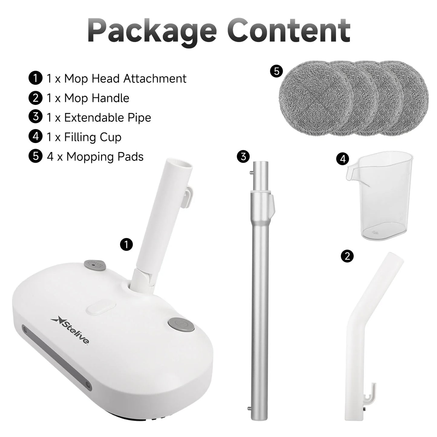 Steam & Scrub Automatic Electric Steam Mop, Hard Floor Cleaner & Steamer, Powerful Stain Remover, 4 Rotating Pads with Filling Cup, White