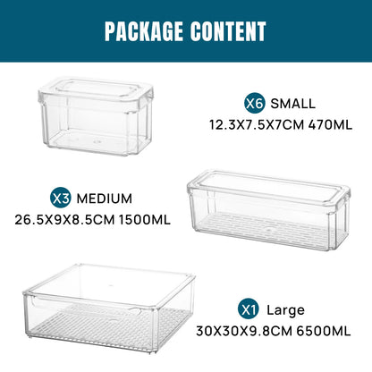 10 Pack Fridge Organiser, Stackable Refrigerator Organiser Bins with Lids, BPA-Free, Kitchen Storage Containers, Clear Fridge Storage