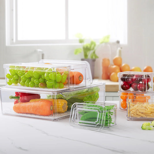 10 Pack Fridge Organiser, Stackable Refrigerator Organiser Bins with Lids, BPA-Free, Kitchen Storage Containers, Clear Fridge Storage