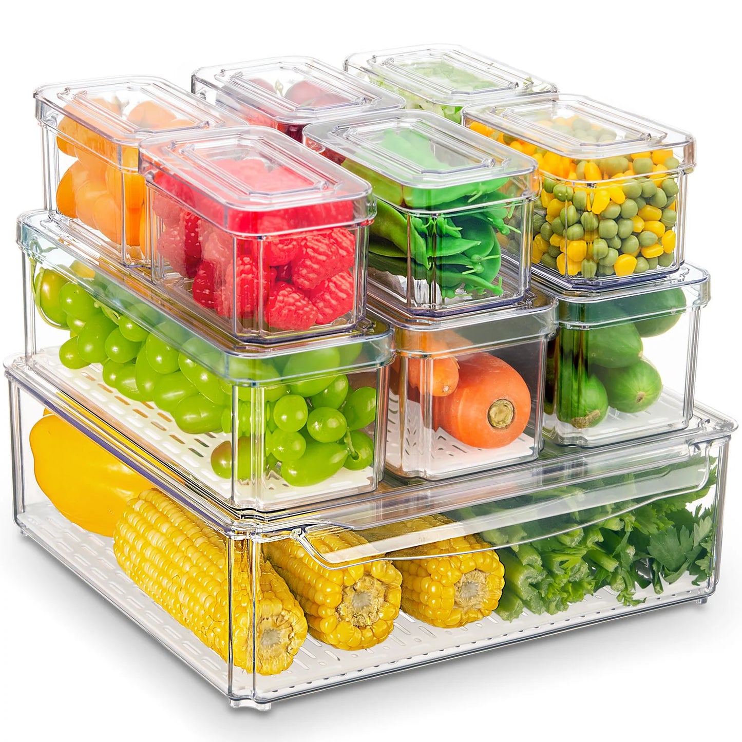 10 Pack Fridge Organiser, Stackable Refrigerator Organiser Bins with Lids, BPA-Free, Kitchen Storage Containers, Clear Fridge Storage