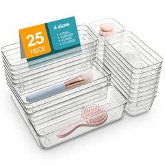 25 Piece Clear Plastic Drawer Organizers Set