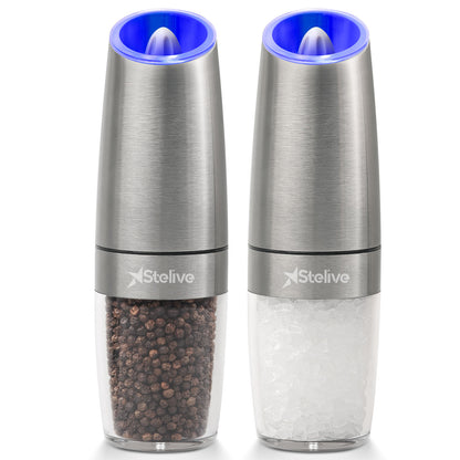 2-Piece Auto Salt and Pepper Grinder Set, Auto Salt and Pepper Mills Set, Electric Salt and Pepper Shakers, with Adjustable Coarseness for Seasoning