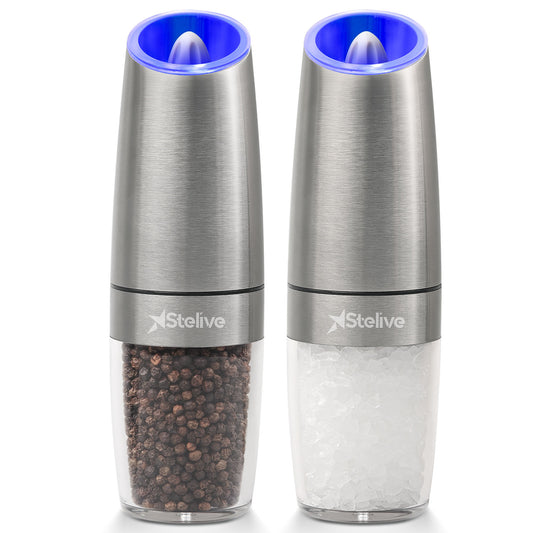 2-Piece Auto Salt and Pepper Grinder Set, Auto Salt and Pepper Mills Set, Electric Salt and Pepper Shakers, with Adjustable Coarseness for Seasoning