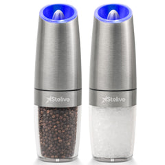 2-Piece Auto Salt and Pepper Grinder Set, Auto Salt and Pepper Mills Set, Electric Salt and Pepper Shakers, with Adjustable Coarseness for Seasoning