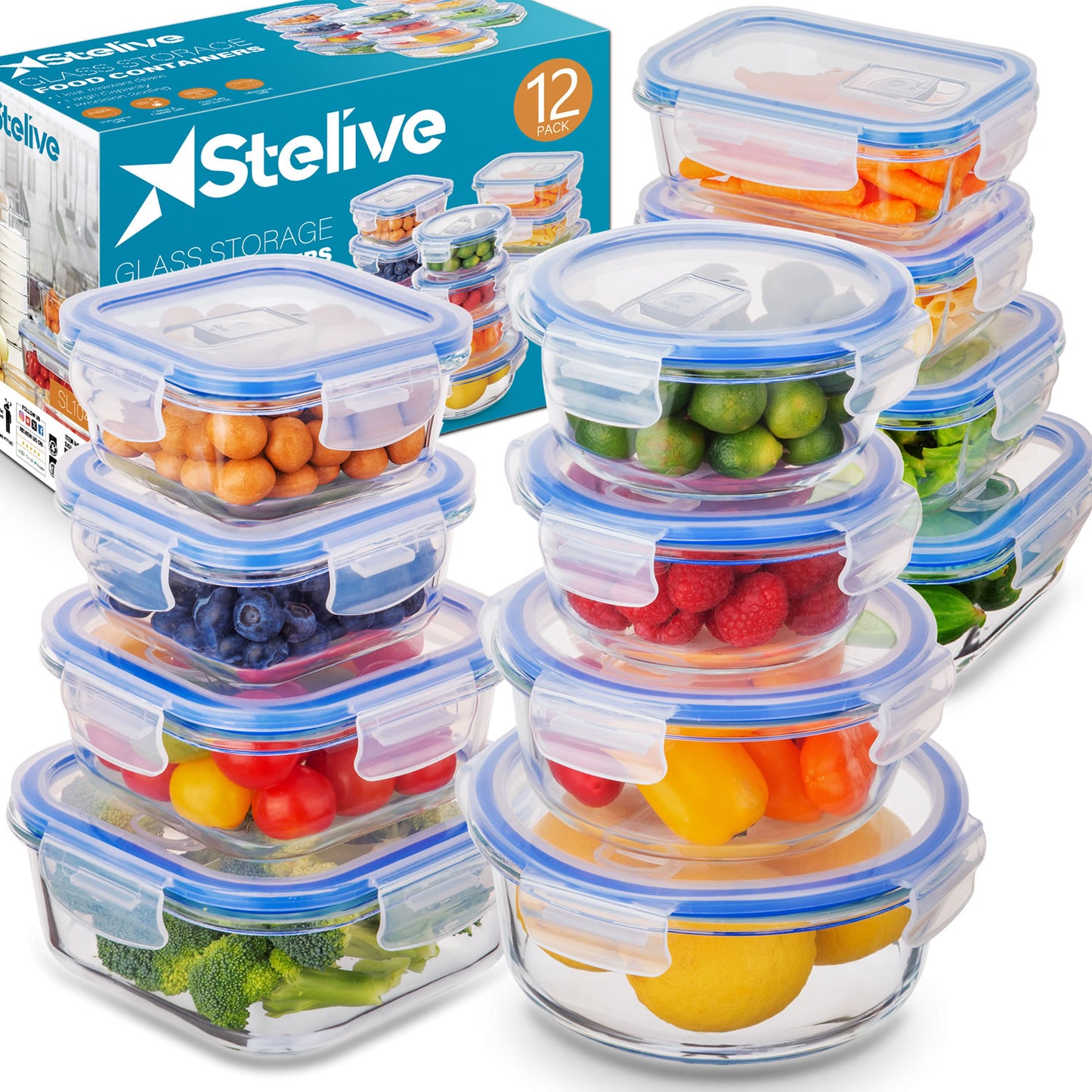 12 Pack Glass Food Storage Containers