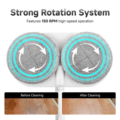 Steam & Scrub Automatic Electric Steam Mop, Hard Floor Cleaner & Steamer, Powerful Stain Remover, 4 Rotating Pads with Filling Cup, White