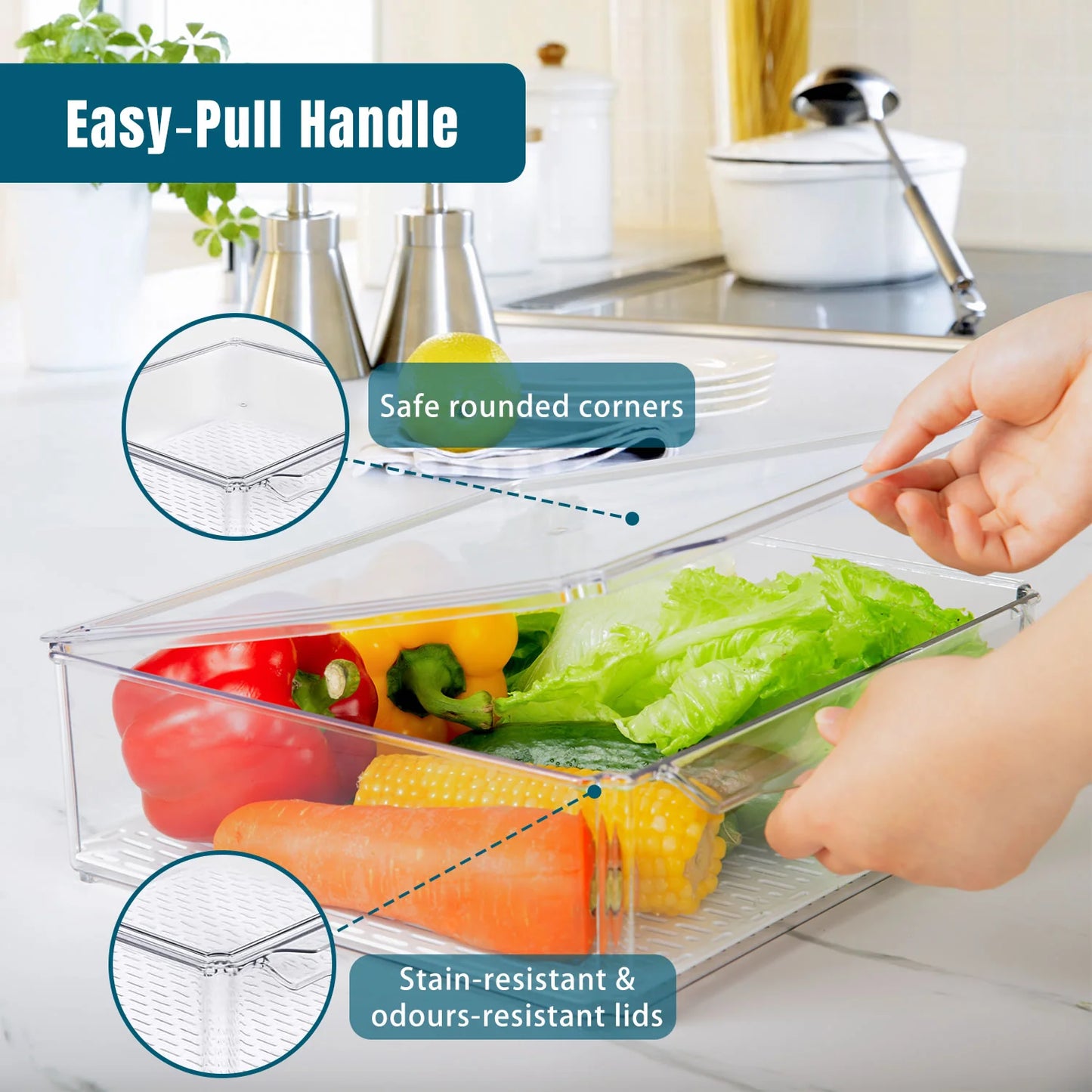 10 Pack Fridge Organiser, Stackable Refrigerator Organiser Bins with Lids, BPA-Free, Kitchen Storage Containers, Clear Fridge Storage