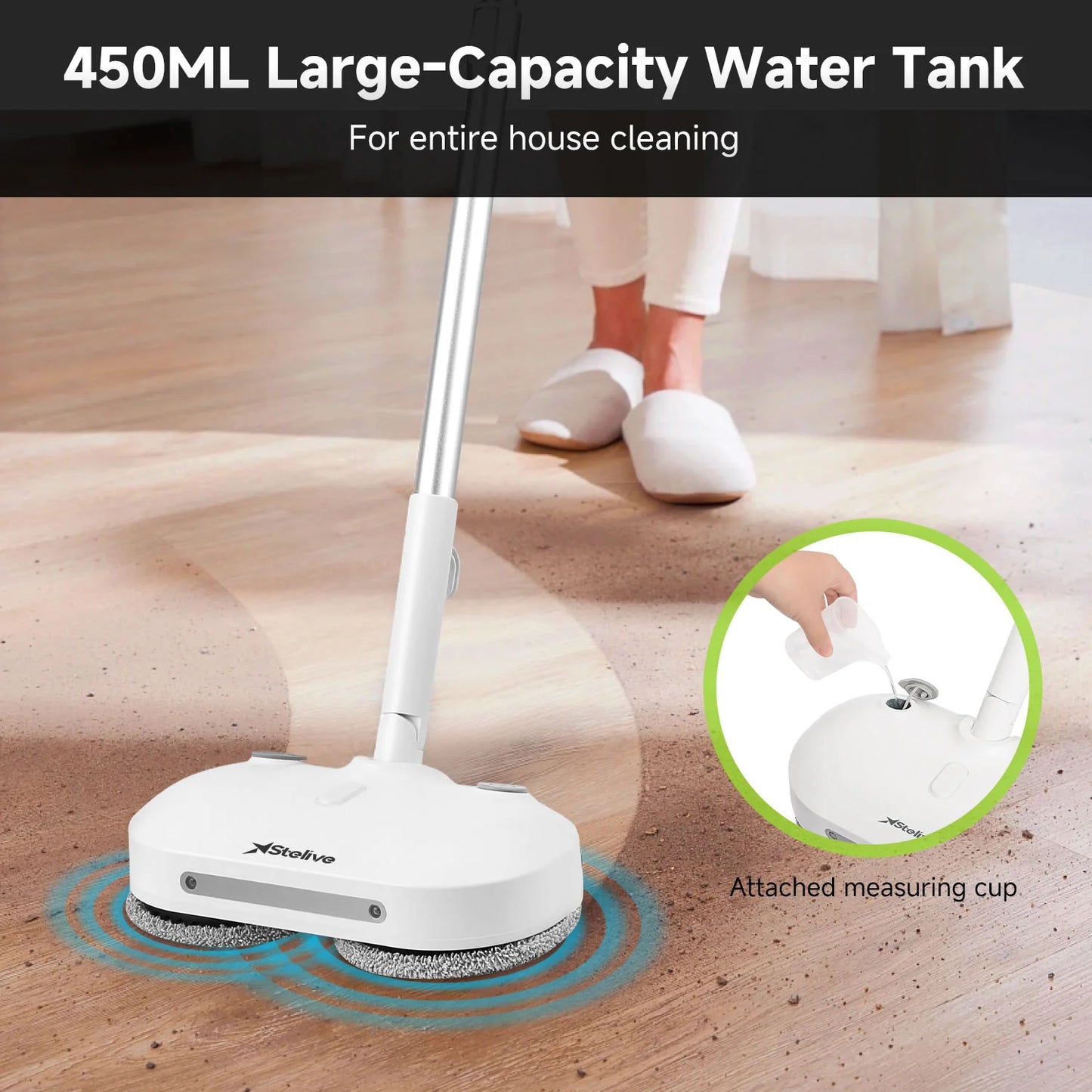 Steam & Scrub Automatic Electric Steam Mop, Hard Floor Cleaner & Steamer, Powerful Stain Remover, 4 Rotating Pads with Filling Cup, White