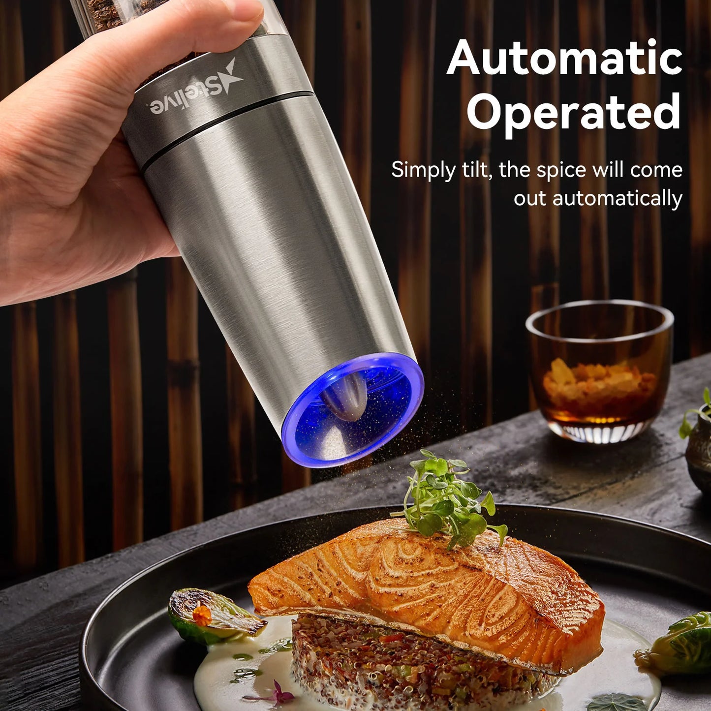 2-Piece Auto Salt and Pepper Grinder Set, Auto Salt and Pepper Mills Set, Electric Salt and Pepper Shakers, with Adjustable Coarseness for Seasoning