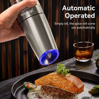 2-Piece Auto Salt and Pepper Grinder Set, Auto Salt and Pepper Mills Set, Electric Salt and Pepper Shakers, with Adjustable Coarseness for Seasoning