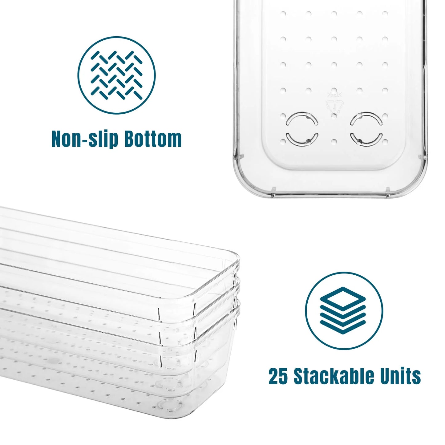 25 Piece Clear Plastic Drawer Organizers Set