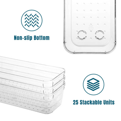 25 Piece Clear Plastic Drawer Organizers Set