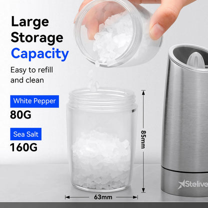 2-Piece Auto Salt and Pepper Grinder Set, Auto Salt and Pepper Mills Set, Electric Salt and Pepper Shakers, with Adjustable Coarseness for Seasoning