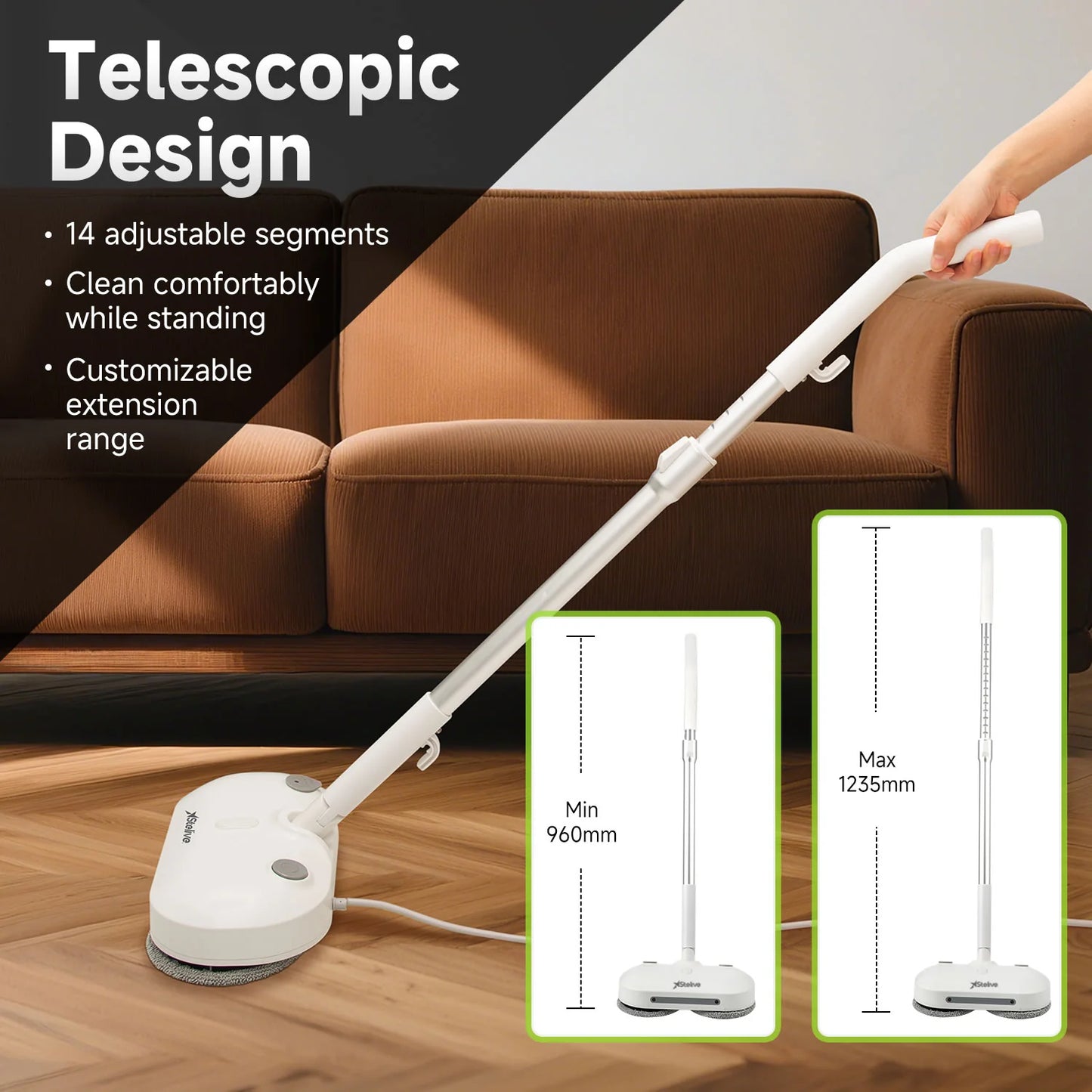 Steam & Scrub Automatic Electric Steam Mop, Hard Floor Cleaner & Steamer, Powerful Stain Remover, 4 Rotating Pads with Filling Cup, White