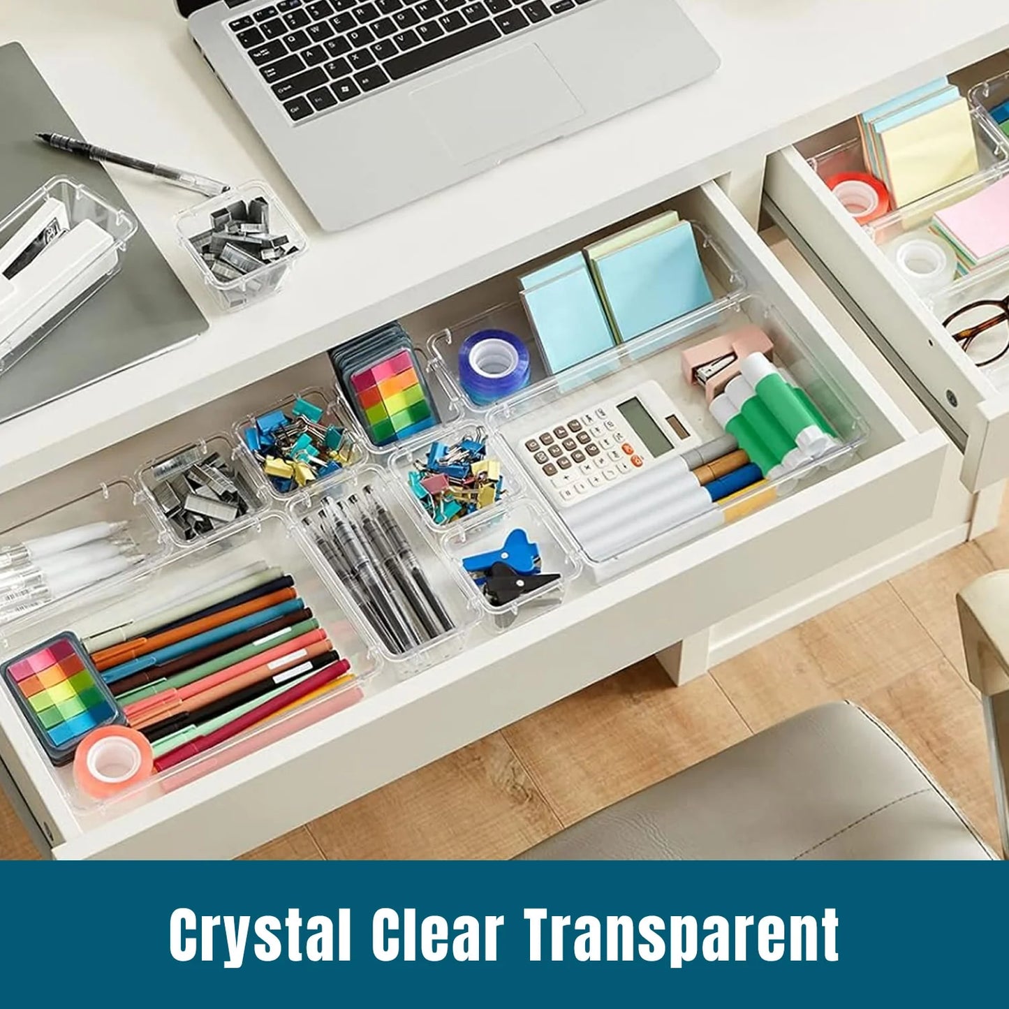 25 Piece Clear Plastic Drawer Organizers Set
