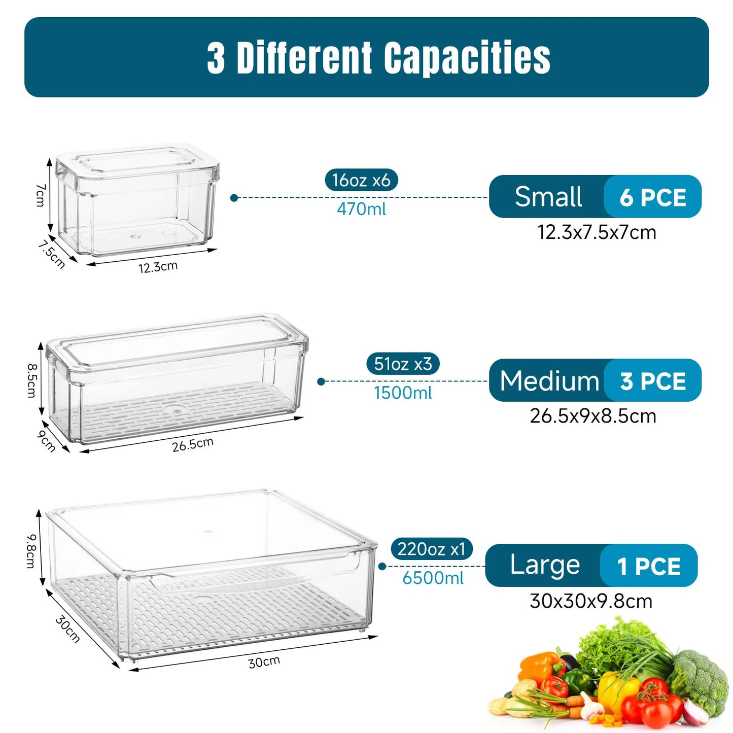 10 Pack Fridge Organiser, Stackable Refrigerator Organiser Bins with Lids, BPA-Free, Kitchen Storage Containers, Clear Fridge Storage