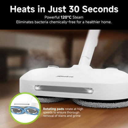 Steam & Scrub Automatic Electric Steam Mop, Hard Floor Cleaner & Steamer, Powerful Stain Remover, 4 Rotating Pads with Filling Cup, White