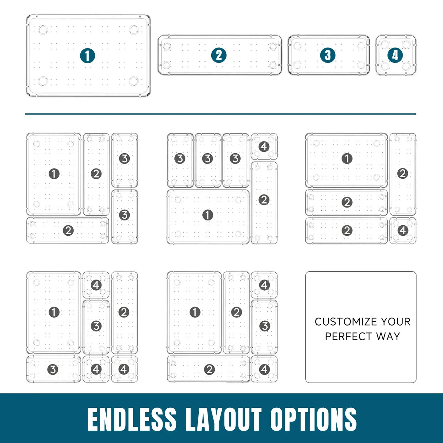 25 Piece Clear Plastic Drawer Organizers Set