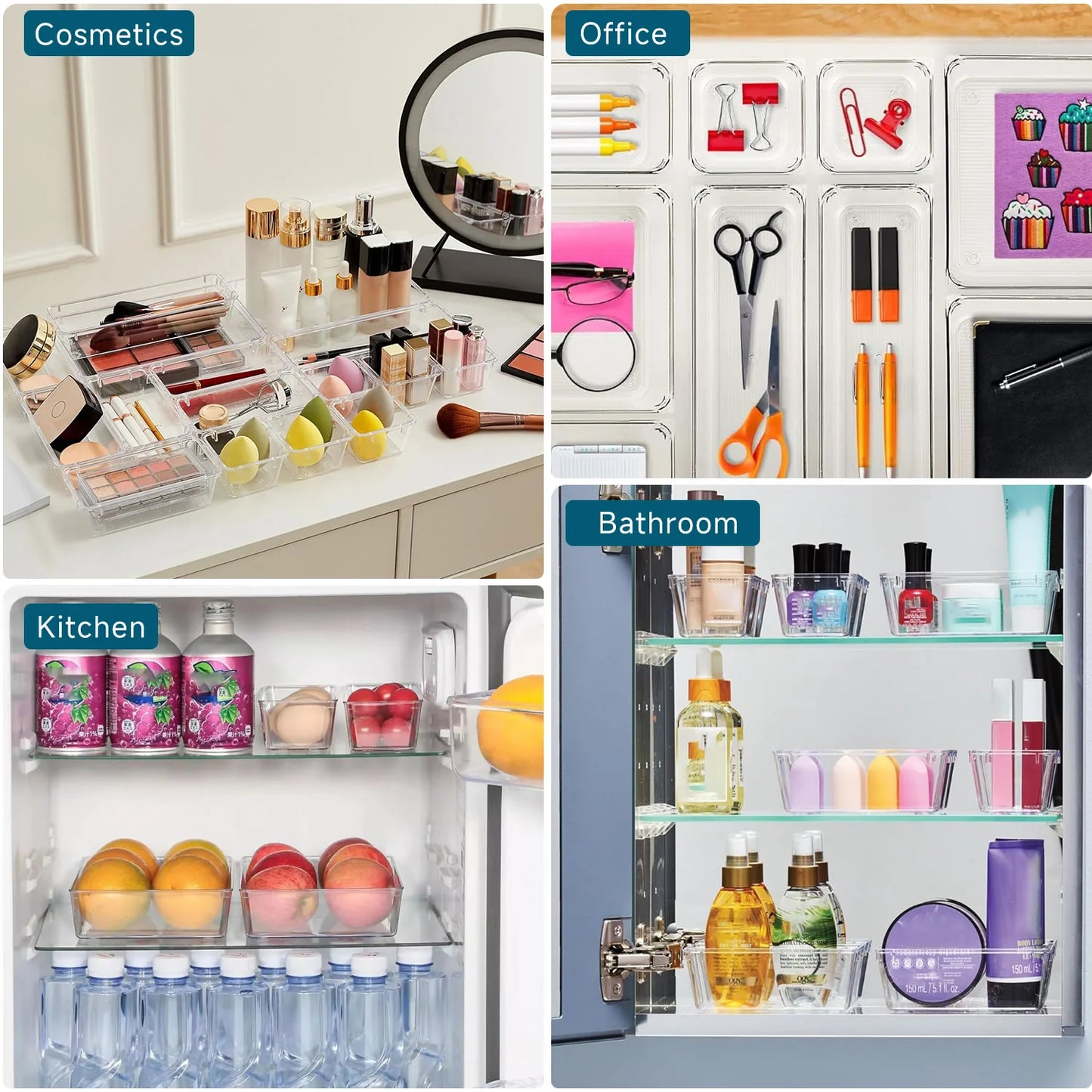 25 Piece Clear Plastic Drawer Organizers Set