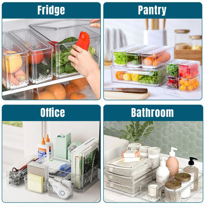 10 Pack Fridge Organiser, Stackable Refrigerator Organiser Bins with Lids, BPA-Free, Kitchen Storage Containers, Clear Fridge Storage