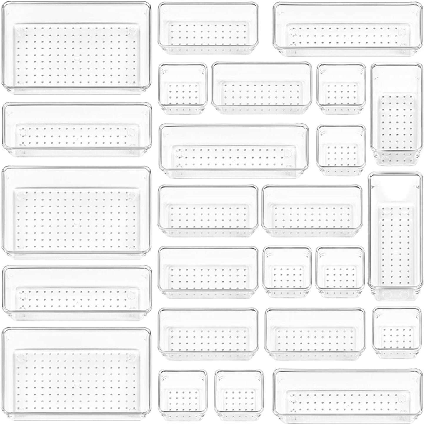 25 Piece Clear Plastic Drawer Organizers Set