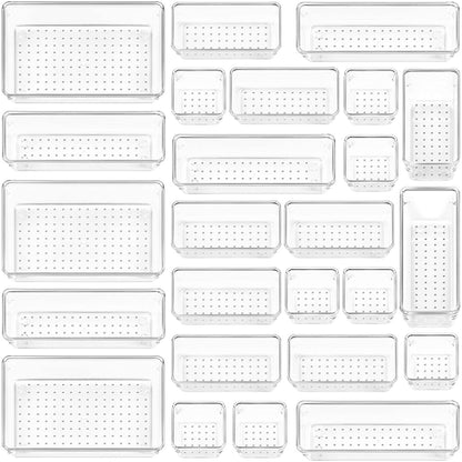 25 Piece Clear Plastic Drawer Organizers Set